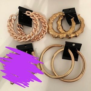 Bundle of trendy, large, hoop earrings